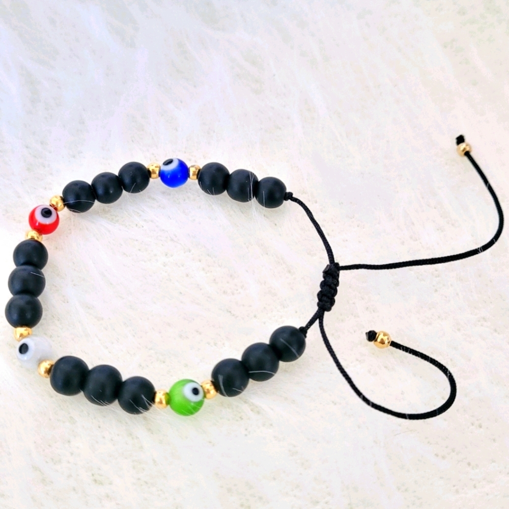 14k gold plated Evil Eye Black Crystal bracelet
